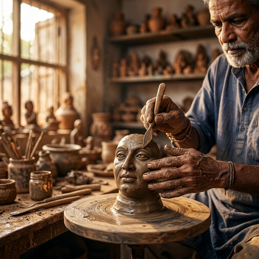 Artisan making pottery
